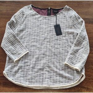 W5 Anthropologie Shirt Women's 3/4 Sleeve Kit Tweed Top Fringe Hem Size Large Zi